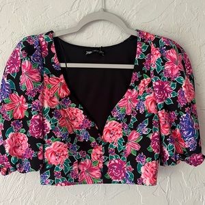 Zara Crop V Neck Top XS NWT